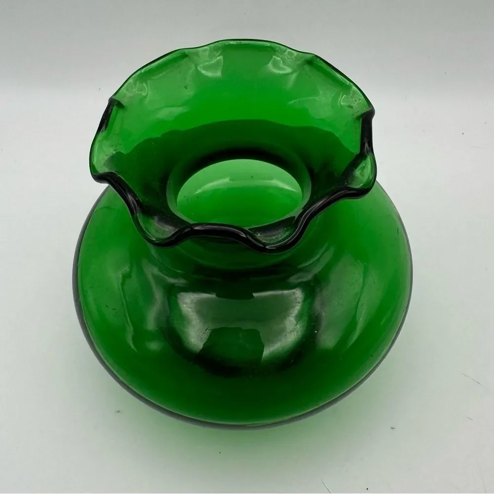 Vintage Anchor Hocking Green Glass Mini Vase 3